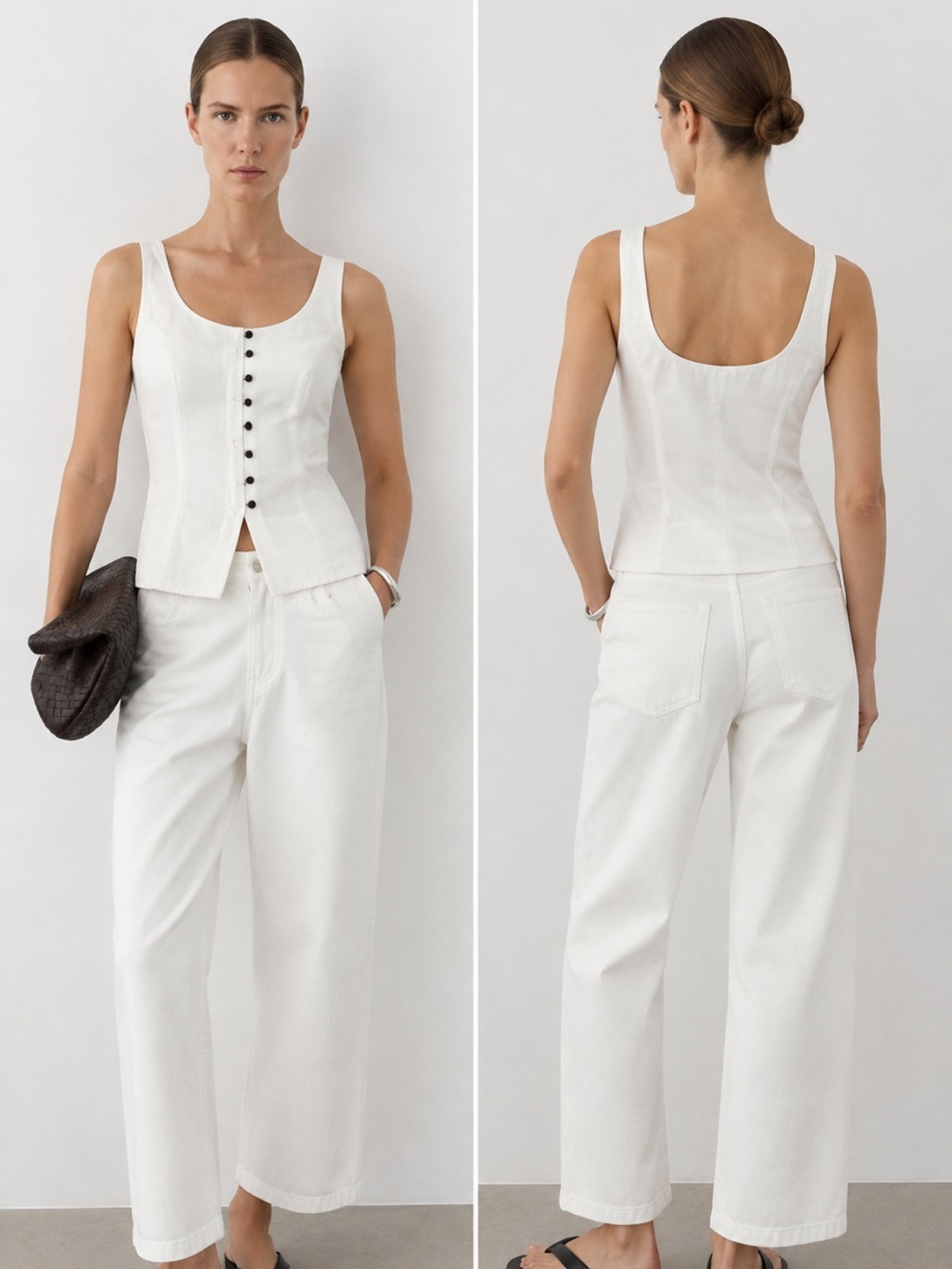 Massimo Dutti NWT Special Edition white linen buttoned vest top XS 5790/300